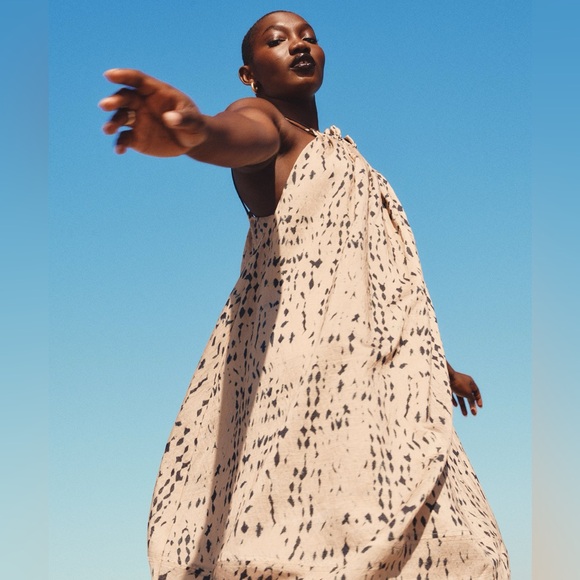 H&M Conscious Lyocell Blend Blogger Favorite Beige Black Maxi Dress sz Medium - Picture 3 of 6